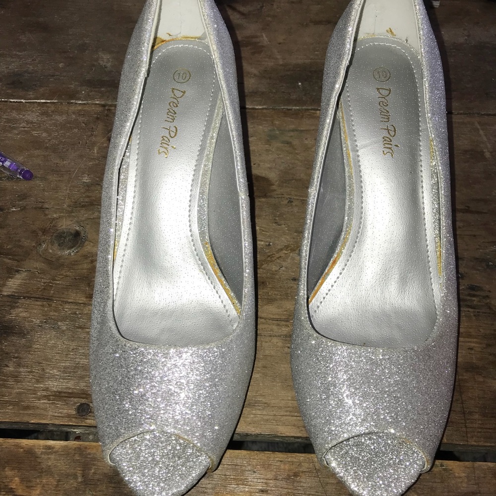 Silver sparkly heels.